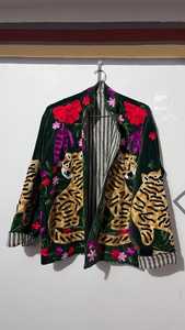 Chaqueta Boho de Terciopelo Bordada con Patrón de Tigre y Flores, Frente Abierto, Manga Larga, Corte Holgado, Unisex, para Todas las Temporadas - Product Image 4