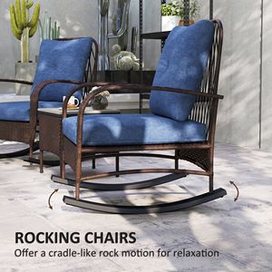 Set di Mobili da Giardino in Rattan PE Marrone a 3 Pezzi con Sedie a Dondolo, Tavolino e Cuscini per Veranda - Product Image 4