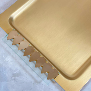 Elegant <b>Gold</b> <b>Serving</b> <b>Tray</b> Featuring Uniquely Textured Acrylic Handles, Perfect For Adding A Luxury Touch To Any Modern Table Set - Product Image 5