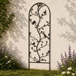 Panel de soporte para plantas de metal negro con diseño de hojas de hierro forjado, arqueado, para jardín, patio y césped, decoración exterior para flores - Product Image 6