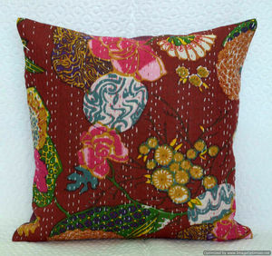 Décor de ferme oreillers maison décorative housses de coussin indien à la main Kantha travail taies d'oreiller oreillers en coton taie d'oreiller carrée - Product Image 6