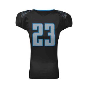 Maillot de football américain personnalisé pour homme, noir et bleu, numéro 23, sublimé, en maille respirante, col en V, manches courtes, coupe athlétique - Product Image 2