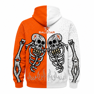 Sweat à capuche squelette orange et blanc personnalisé pour homme, style gothique, broderie strass, fermeture éclair, streetwear tendance - Product Image 2