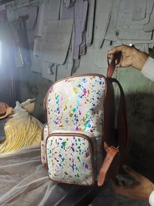 Bohemian Genuine Leather <b>Backpack</b> With <b>Floral</b> Embossing And Colorful Splatter Pattern Zip Closure Daily Use All Seasons - Product Image 4