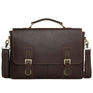 Vintage Leather Briefcase Premium Distressed Laptop Satchel for Men Multi Compartment Business <b>Work</b> <b>Bag</b> with Adjustable Strap - Product Image 1