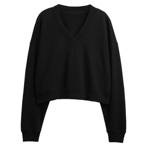 Sudadera Corta de Felpa Francesa con Cuello en V para Mujer, Sudadera Holgada de Algodón de Alta Calidad con Hombros Caídos - Product Image 2