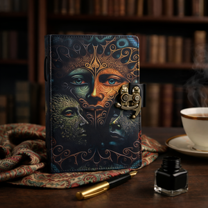 Cuaderno de Cuero Hecho a Mano con Impresión UV - Diseño Artístico Vintage, Cuaderno A5 con Borde Decorativo, Papel para Dibujar de 100 Hojas de Alta Calidad - Product Image 2