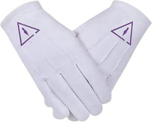 2 paires de gants maçonniques blancs avec logo carré et boussole brodés, en coton, type de tissu 100 % coton - Product Image 6