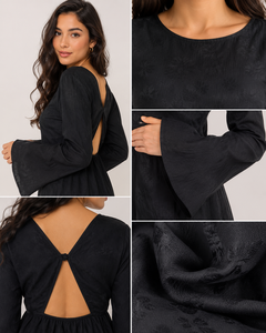 Vestido Mini de Algodón Negro, Diseño Bohemio, Simple, Sólido, Manga Larga, Espalda Descubierta, Ropa de Fiesta, Elegante, para Damas, OEM Personalizado - Product Image 5