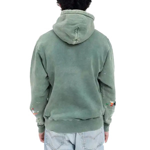 Sudadera con Capucha para Hombre, 300 GSM, Color Verde Jaspeado, Estilo Vintage Lavado, con Logotipo Personalizado, Ropa Urbana de Invierno - Product Image 4