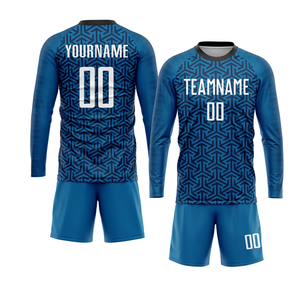 Maillot de football personnalisé sublimé pour garçons, bleu uni, manches courtes, anti-humidité, uniforme de football, service OEM, entraînement, nom d'équipe - Product Image 4