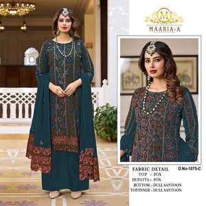 Costume de robe Santoon Shalwar Kameez Premium exquis pour adultes Heavy Fox Georgette Multi-Thread Jari Work Sequence Indian - Product Image 3