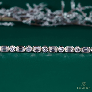 Pulsera de Diamantes Cultivados en Laboratorio con Corte Brillante Redondo Esmeralda, Chapada en Oro, Certificada por IGI, Regalo de Boda para Mujer - Product Image 3