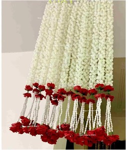 พวงมาลัยดอกมะลิสีขาวประดิษฐ์สำหรับตกแต่งงานแต่งงาน พวงมาลัยดอกมะลิและดอกกุหลาบสำหรับงานปาร์ตี้ ตกแต่งมณฑป ตกแต่งบ้านในเทศกาล Diwali - Product Image 1