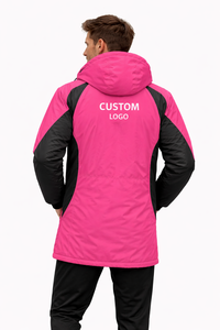 Winter Swim Parka <b>Jacket</b> Black <b>Pink</b> Color <b>Waterproof</b> Windproof Long Hooded Coat with Fleece Lining Custom Logo Sports Outerwear - Product Image 5