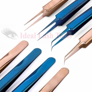 Pinzas de Acero Inoxidable de Alta Calidad en Dorado y Azul para Extensión de Pestañas, Juego de Extensión de Pestañas de Alta Precisión con Punta Fina - Product Image 4