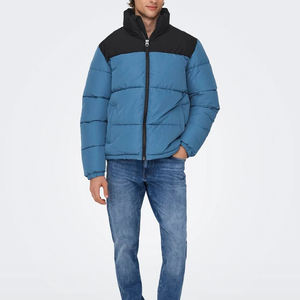 Top quality <b>Men</b> <b>Blue</b> Color Puffer Jacket 100% polyester fabric Stand Collar Windproof Winter Casual Zipper Closure Regular Fit - Product Image 3