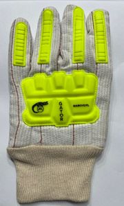 Gants de protection anti-choc en coton cordonné haute visibilité, gants de sécurité anti-choc verts, gants à double paume cordonnée haute visibilité verts - Product Image 4