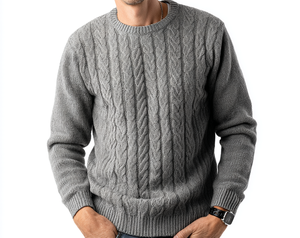 Suéter de punto personalizado para hombre, 100% algodón, manga larga, cuello redondo, antipilling, con trenzas, para negocios, otoño, antiarrugas - Product Image 5