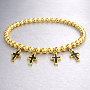 Bracelet extensible personnalisé avec pendentif croix en métal et perles, souvenir religieux pour moi. - Product Image 2