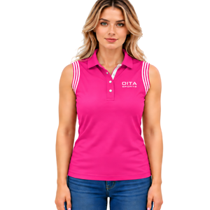 เสื้อโปโลปักลายสำหรับขี่ม้าสีชมพูสดใส แขนกุด ทรงเข้ารูปสำหรับผู้หญิง เหมาะสำหรับการฝึกขี่ม้า รับผลิตตามสั่ง ขายส่ง คุณภาพสูง - Product Image 1