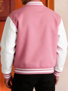 Premium Breathable Eco-Friendly <b>Fleece</b> <b>Lining</b> High Street Summer Pink Men's Varsity <b>Jacket</b> Embroidered Logo Patch Designs OEM - Product Image 5
