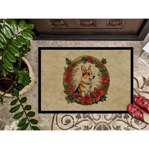 Corgi Christmas Flowers Non-Slip <b>Doormat</b> <b>Washable</b> Low Pile Indoor/Outdoor Rug for Entryway 24H X 36W - Product Image 3