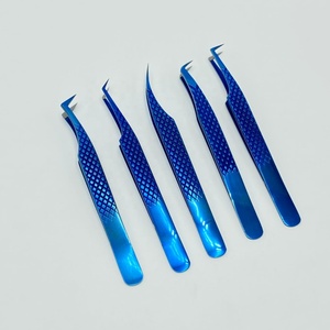 Pinzas de extensión de pestañas de Plasma azul Mango de corte de diamante sostenible Pinzas de acero inoxidable Juego de pinzas de punta de fibra de logotipo personalizado - Product Image 2
