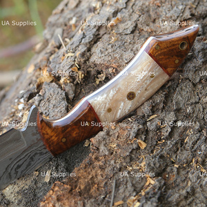 Couteau de chasse à pointe fixe en acier Damas fait main de 9 pouces, manche en bois de rose, épaisseur de 0,5 mm, qualité industrielle OEM, fourni par UA - Product Image 5