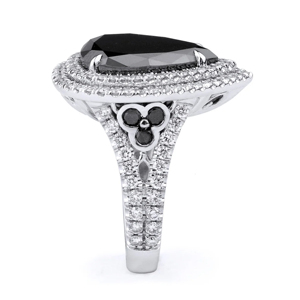 Women's 925 <b>Silver</b> Cocktail <b>Ring</b> With Pear Cut Black Diamond Shield Shape Luxury Jewelry - Product Image 2