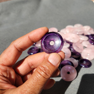 Wholesale Best Quality Natural Gemstone 30mm Pi Stone Polished Donut Jewelry <b>Crystal</b> Rose Quartz Love Healing Medallion <b>Pendant</b> - Product Image 5