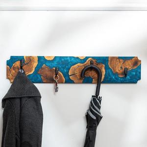 Perchero de Pared de Madera de Mango de Lujo con Resina Epoxi Azul, Ecológico, con Múltiples Ganchos, Organizador de Llaves para Entrada, Decoración Artesanal para el Hogar - Product Image 5