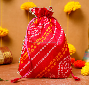 Indian Bandhani Handbag with Fruit Pattern Potli Purse for Weddings <b>Bridesmaids</b> Evening Events Return Gifts Candies Sweets - Product Image 2