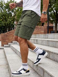 Quick Dry Comfortable Fit Solid Casual Breathable Lightweight Canvas Men's High Quality Gym Shorts for Fitness Sports Outdoor - Product Image 5