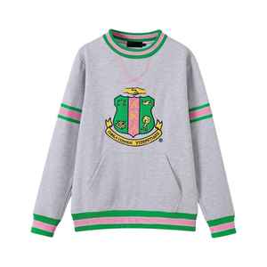 Sudadera Unisex AKA Grey Stripe Chenille Crest con Cuello Redondo, Bordado de Letras Griegas, Ajuste Cómodo, Ropa Casual Premium - Product Image 1