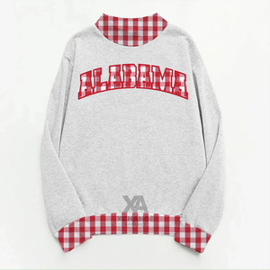 Sudadera de Cuello Redondo 100% Algodón para Mujer, Mezcla de Algodón, Tejido de Punto, Corte Regular, Detalles en Guingán Rojo, para Otoño - Product Image 1