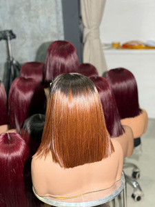Perruque Bob 10 pouces, couleur marron ombré, fermeture 5x5, sans colle, dentelle transparente, cheveux humains 100% raides - Product Image 4