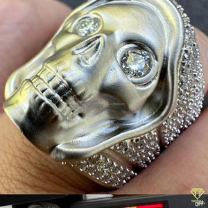 Lab Grown Diamond Skull Statement <b>Ring</b> for Men White <b>Gold</b> Gothic Skeleton Head Luxury Hip Hop Designer <b>Cocktail</b> <b>Ring</b> - Product Image 6