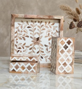 Caja de Lujo con Incrustaciones Geométricas de Hueso Tallado a Mano y Resina, Adorno Rectangular Bohemio para Decoración del Hogar, para Año Nuevo y Graduación - Product Image 1