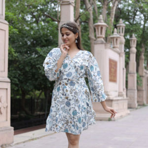 Vestido corto indio hecho a mano con estampado de bloques de algodón para mujer, vestido elegante para fiesta, regalo de novia personalizado para ella en oferta - Product Image 3