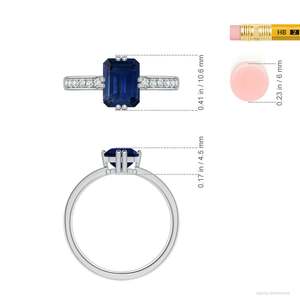 Anillo de Compromiso de Oro Sólido de 14K con Zafiro Azul Corte Esmeralda y Doble Punta Plana, Joyería Fina Hecha a Mano y Personalizada para Boda - Product Image 4