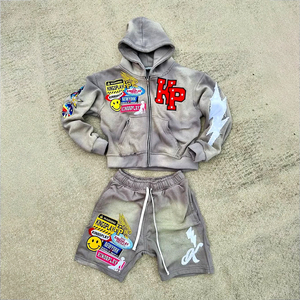 Conjunto de Chándal Corto de Moda Personalizado para Hombre, Conjunto de Sudadera con Capucha Gruesa de Calidad, Pantalones y Sudadera con Capucha de Peso Pesado, Chándal con Lavado Ácido - Product Image 5