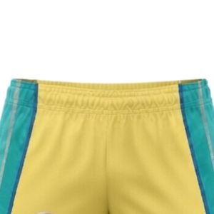 Shorts de netball unisexe jaune turquoise sublimés en polyester légers pour la compétition sportive et les tenues d'équipe - Product Image 3