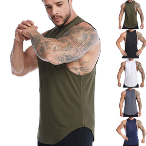 Débardeur Homme Vert Olive Sans Manches en Tricot Col Rond Séchage Rapide Couleur Unie pour Tenue Décontractée et Fitness 100% Polyester - Product Image 6