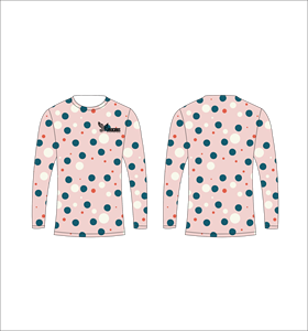 Camiseta Deportiva Ligera de Manga Larga Sublimada Personalizada con Patrón de Puntos Rosa, Verde Azulado y Blanco, Ropa al Por Mayor - Product Image 1