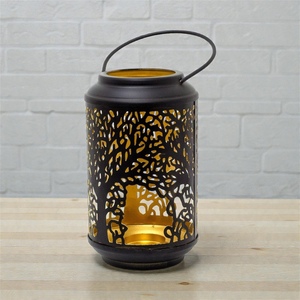 <b>Black</b> Iron <b>Lantern</b> With Tree Cutout Design For Home Decoration - Product Image 2
