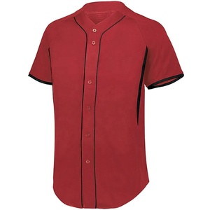 Maillot de baseball rouge personnalisé pour homme, manches courtes, anti-humidité, fermeture boutonnée, couleur unie, polyester, coupe classique adulte - Product Image 1