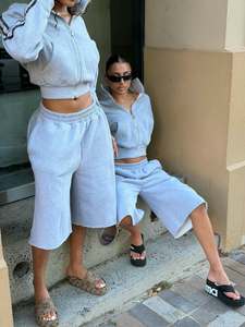 Custom <b>Women</b>’s Cropped Zip Up Tracksuit Set Two Piece <b>Fleece</b> Jacket and Wide Leg <b>Jogger</b> Pants Casual Streetwear Outfit - Product Image 3