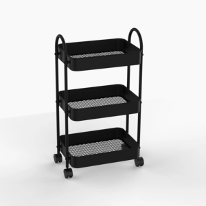 Estante de Almacenamiento Móvil de Tres Niveles de Acero Lumetal con Ruedas para Sala de Estar, Multifuncional, Minimalista, con Revestimiento Antideslizante - Product Image 1
