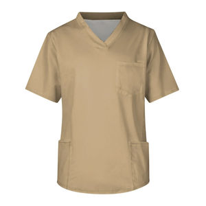Haut d'infirmière tissé d'été, uniforme de travail unisexe à manches courtes et col en V, couleur unie, avec poche, pour hôpital et pharmacie - Product Image 5